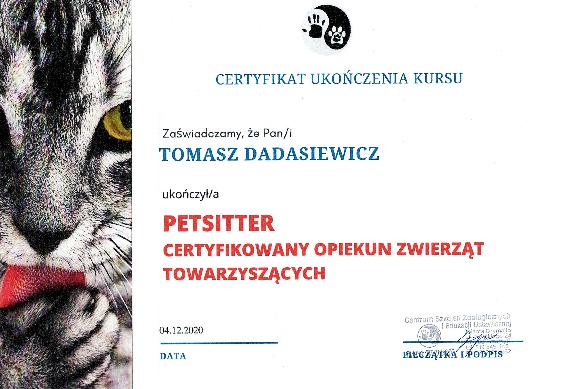 Certyfikat Opiekun zwierząt towarzyszących