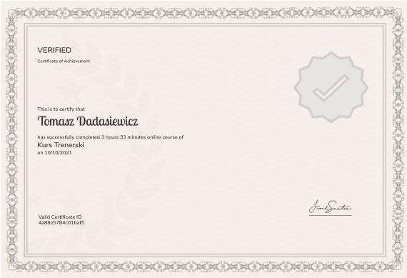 Certyfikat - Międzynarodowy kurs trenerski czworonogów